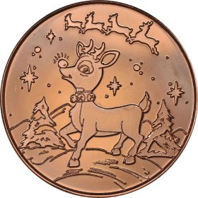 Rudolph ~ Merry Christmas (Tree Back Design Series) 1 oz .999 Pure Copper Round