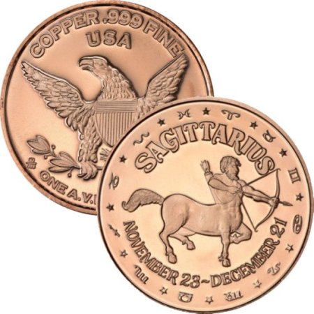 (image for) Sagittarius ~ Zodiac Sign Series 1 oz .999 Pure Copper Round