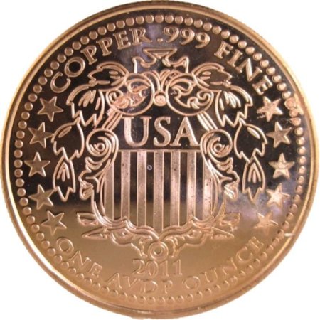 (image for) Saint Gaudens Design (Shield Back ~ 2011) 1 oz .999 Pure Copper Round