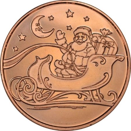 (image for) Santa In Sleigh ~ Merry Christmas (Tree Back Design Series) 1 oz .999 Pure Copper Round