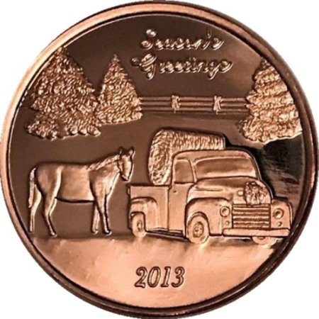 (image for) Season's Greetings 2013 Country Christmas (Sunshine Mint) 1 oz .999 Pure Copper Rounds