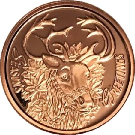 (image for) Season's Greetings Reindeer (Sunshine Mint) 1 oz .999 Pure Copper Rounds