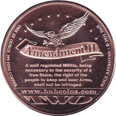 (image for) Second Amendment ~ Protecting Our Freedom (AOCS)  (2011) 1 oz .999 Pure Copper Round