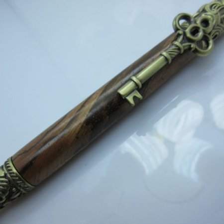 (image for) Skeleton Key Pen in (Zebra Wood) Antique Brass