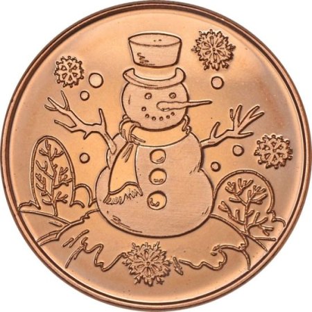 (image for) Snowman  ~ Merry Christmas (Tree Back Design Series) 1 oz .999 Pure Copper Round