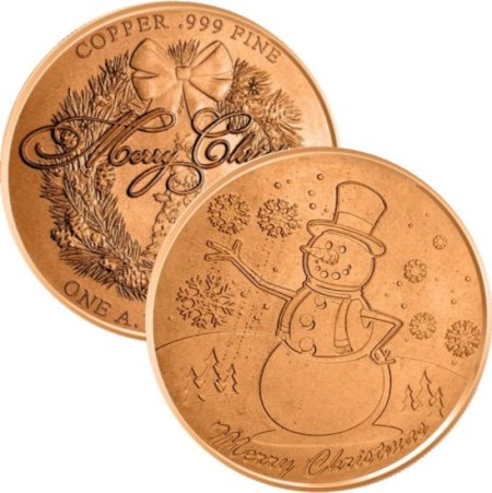 (image for) Snowman (Wreath Back Design Series) 1 oz .999 Pure Copper Round