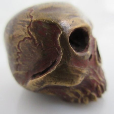 (image for) Large Bronze Skull With Sterling Silver Spade by Sosa Beadworx