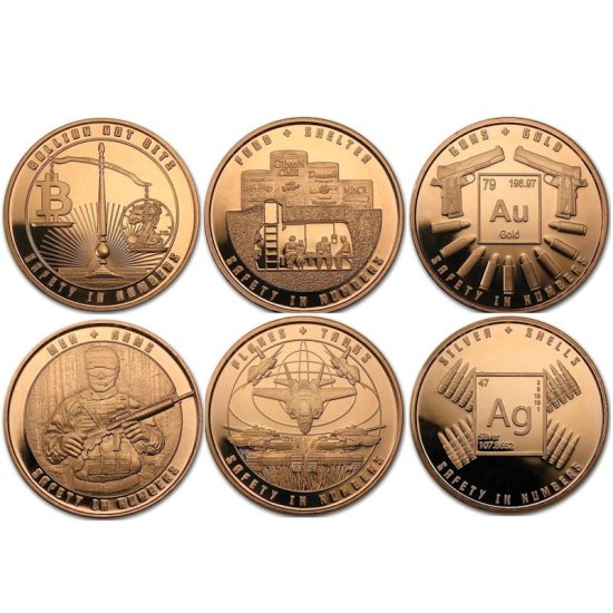 (image for) Complete Set of (6) Safety In Numbers 1 oz .999 Pure Copper Rounds