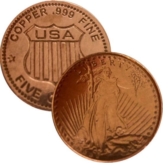 (image for) Saint Gaudens 5 oz .999 Pure Thick Copper Round Bar