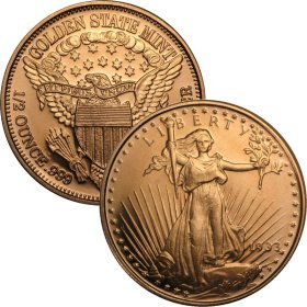Saint Gaudens Design 1/2 oz .999 Pure Copper Round
