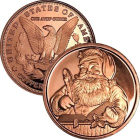 (image for) Santa Making His List (Sunshine Mint) 1 oz .999 Pure Copper Rounds