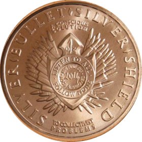2013 - 2014 Silver Bullet - Silver Shield (Crest) (AOCS) 1 oz .999 Pure Copper Round