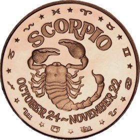 Scorpio ~ Zodiac Sign Series 1 oz .999 Pure Copper Round
