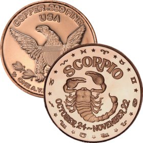 Scorpio ~ Zodiac Sign Series 1 oz .999 Pure Copper Round
