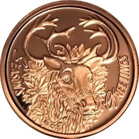 Season's Greetings Reindeer (Sunshine Mint) 1 oz .999 Pure Copper Rounds