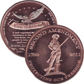 Second Amendment ~ Protecting Our Freedom (AOCS)  (2011) 1 oz .999 Pure Copper Round