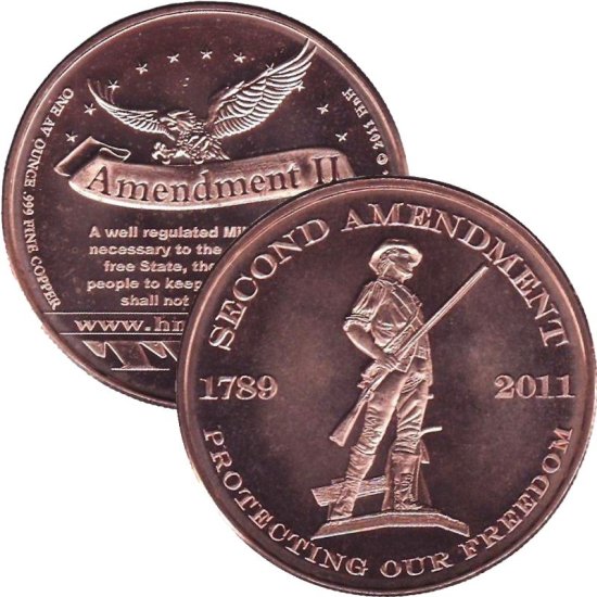 (image for) Second Amendment ~ Protecting Our Freedom (AOCS)  (2011) 1 oz .999 Pure Copper Round