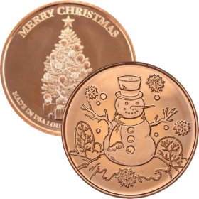 Snowman  ~ Merry Christmas (Tree Back Design Series) 1 oz .999 Pure Copper Round