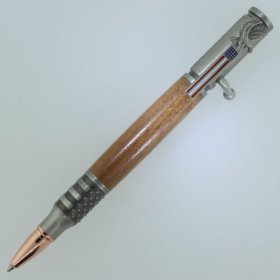 Statue of Liberty Flag Bolt Action Pen in (Mango) Antique Pewter/Rose Gold