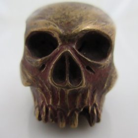 Custom Large Bronze Skull With Sterling Silver Spade by Sosa Beadworx