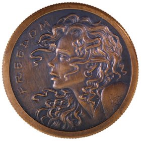 Freedom Girl / Slave Queen Double Sided (2014 Silver Shield) 1 oz .999 Pure Copper Round (Black Patina)