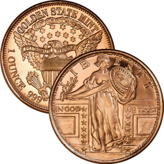 (image for) Standing Liberty 1oz .999 1 oz .999 Pure Copper Round (Golden State Mint)