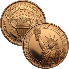 Statue Of Liberty Design 1/2 oz .999 Pure Copper Round