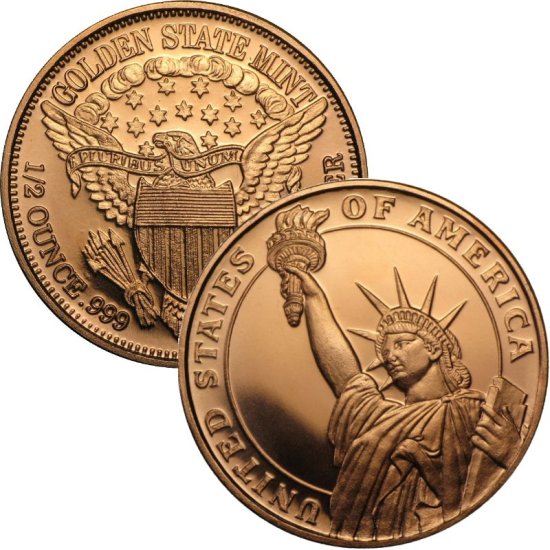 (image for) Statue Of Liberty Design 1/2 oz .999 Pure Copper Round