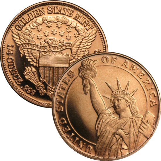(image for) Statue Of Liberty Design 1/4 oz .999 Pure Copper Round