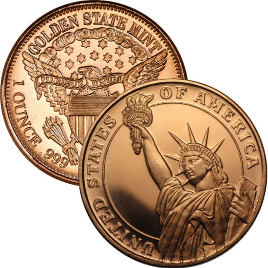 Statue Of Liberty 1 oz .999 Pure Copper Round