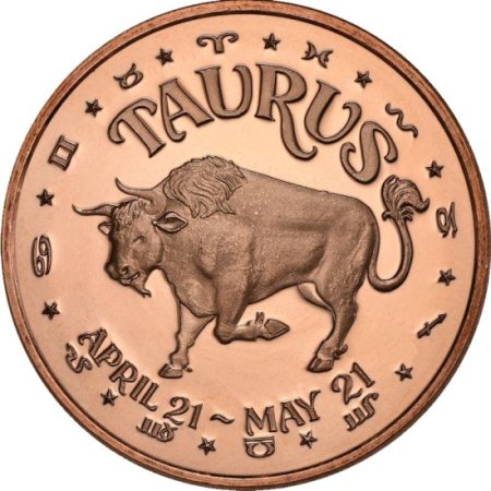 (image for) Taurus ~ Zodiac Sign Series 1 oz .999 Pure Copper Round