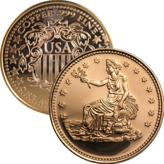 (image for) Trade Dollar Design (Shield Back ~ 2011) 1 oz .999 Pure Copper Round