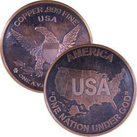 USA - America One Nation Under God 1 oz .999 Pure Copper Round (Black Patina)