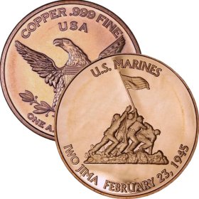 U.S. Marines Iwo Jima 1 oz .999 Pure Copper Round