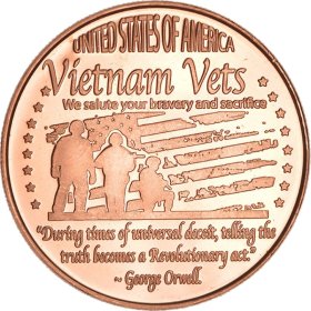 Vietnam Vets 1 oz .999 Pure Copper Round (Presston Mint)