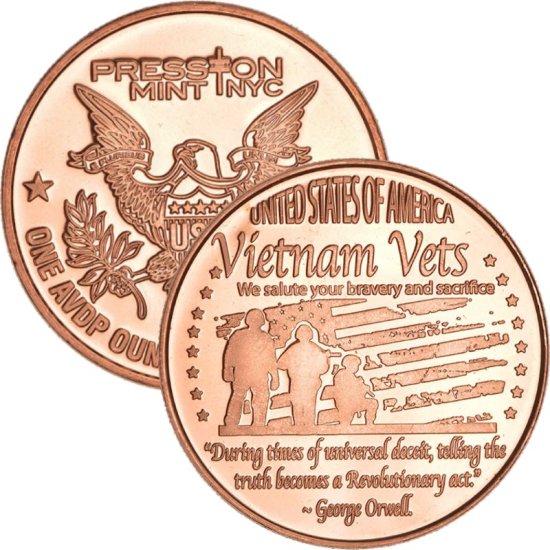 (image for) Vietnam Vets 1 oz .999 Pure Copper Round (Presston Mint)