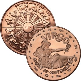 Virgo ~ Zodiac Sign Series 1 oz .999 Pure Copper Round