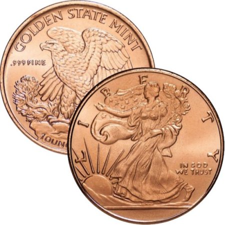 (image for) Walking Liberty 1 oz .999 Pure Copper Round (Golden State Mint)