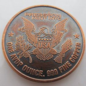 Walking Liberty 1 oz .999 Pure Copper Round (Presston Mint) (Black Patina)