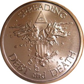 Warbird "Spreading Debt & Death" (AOCS) (2013) 1 oz .999 Pure Copper Round (Silver Bullet - Silver Shield)  